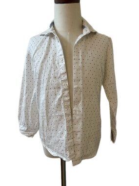 Classic White Boys Button-Up Shirt with Micro Dot Pattern